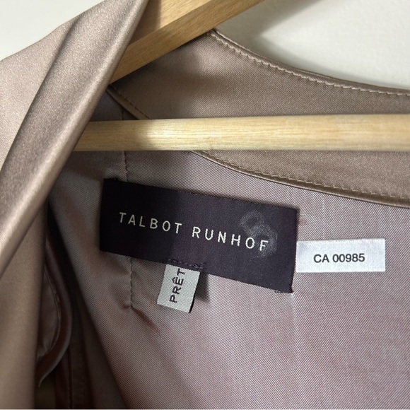 Talbot Runhof Beige Satin Cocktail Dress 3/4 Sleeve Size 4 - Picture 11 of 11